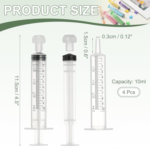 Feeding Syringes with Cap, Plastic Syringes for Liquid Pet Feeding Measuring Tool No Needle 10ml, (White, 4 Pcs), Intended for Dog / Cat / Rabbits / Small Animal / Scientific Lab - color: White
