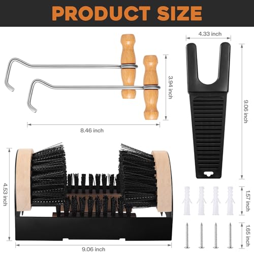 4Pcs Outdoor Heavy Duty Boot Scraper Brush Scrubber Boot Jack Shoe Scraper Brushes with Boot Hooks and Puller(Style B)