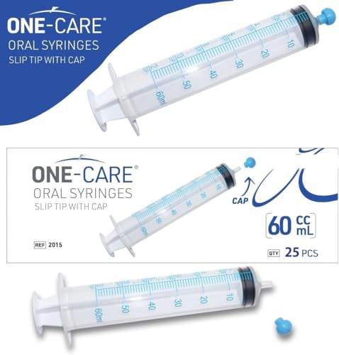 ONE-CARE 60ml Oral Syringe w/Cap, Slip Tip Liquid Dispensers, 25/Box | Precise Dosing, Infants-Oral Feed, Accurate Graduation, Individually Wrapped, Food-Grade Plastic, Adult & Pet - size: 60ml
