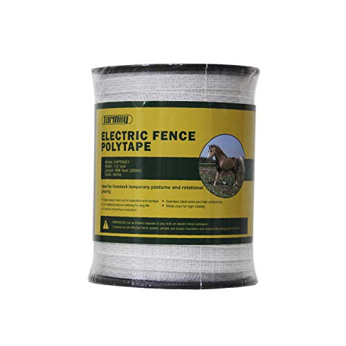 Electric Fence Polytape with 5 Conductors, 1/2 Inch 1.27cm Width, 656 Feet 200 Meter Length, White Color
