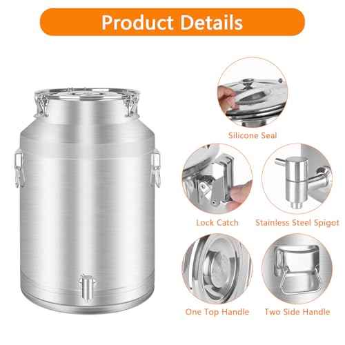 50 Liter 13.2 Gallon Milk Can 304 Stainless Steel Milk Bucket Heavy Duty Wine Pail Bucket with Spigot Milk Can Tote Jug with Sealed Lid for Milk and Wine (50L) - size: 50L