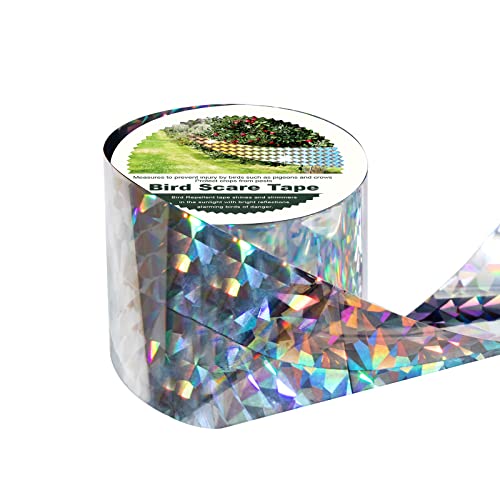 OFFO Reflective Tape for Birds, 200 Feet x 2 Inches Dual-Sided Bird Scare Tape Outdoor for Garden, Farm, Orchard or Courtyard - size: 200 ft x 2 in