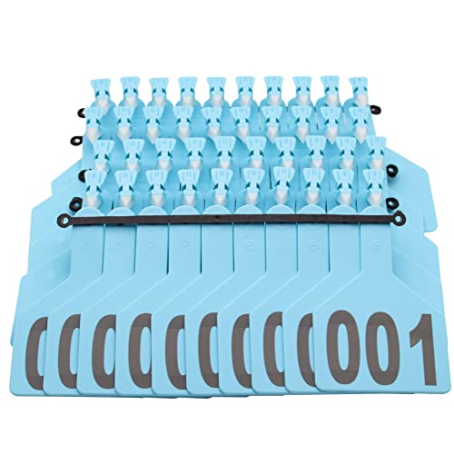 One-Piece Cattle Ear Tags 001-050 Number TPU Large Size Animal Identification Tags Cattle Livestock Ear Tags for Cows Hogs Sheep Tagging Farm Animal Supply (001-050, Blue) - color: Blue