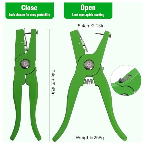 Cattle Ear Tags, Large Plastic Livestock Ear Tags for Sheep Cattle Calf Hog with Number 001-100/101-200/201-300, Animal Identification Ear Tag (Green, Ear Tag Pliers) - color: Green, size: Ear Tag Pliers