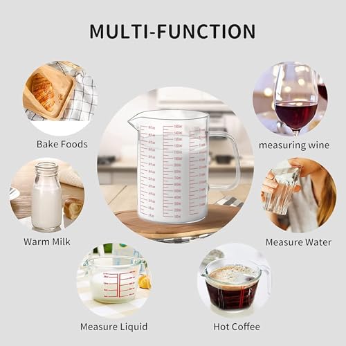 Luvan 6 Cups Glass Measuring Cup, Easy to Read with 3 measurement scales (Ml/Oz/Cup), Insulated Handle and V-shaped Spout, High Borosilicate Glass Measuring Cup, Ideal for Kitchen or Restaurant - color: 50Oz/6Cups/1.5L