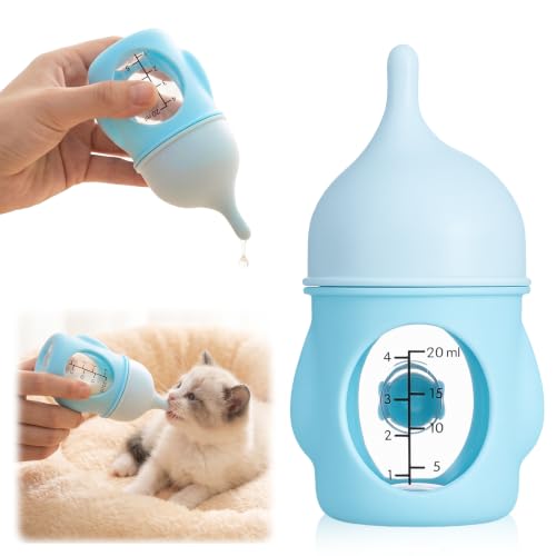Kitten Bottles for Nursing 20ml Kitten Feeding Bottle Milk Slow Flow (Blue) | Slow Flow Puppy Bottles for Newborn Kittens Small Animals Nursing, Soft Silicone Nipple Feeding Kit