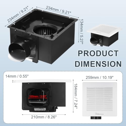 Bathroom Exhaust Fan, 120CFM Bathroom Fan Ceiling Mounted 8"x8" | Ventilation Fan Large Air-flow Capacity Bathroom Fan, 4 Inch Duct, No Attic Access Needed - size: 10"