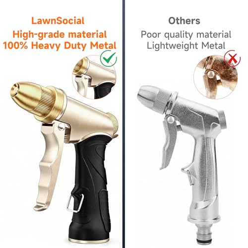 LAWN SOCIAL Metal Garden Hose Nozzle, High Pressure | Metal High Pressure Hose Sprayer, Adjustable Flow, Heavy Duty Leak-Proof, Rustproof for Car Wash, Plants & Patio - color: Golden
