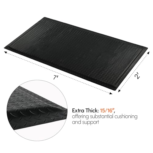 Anti Fatigue Mats Industrial 2' x 7' 15/16" Thick Ergonomic Standing Mat Commercial Heavy Duty Diamond Plate Shop Floor Mat Helps Relieve Back and Leg Soreness - size: 2' x 7'