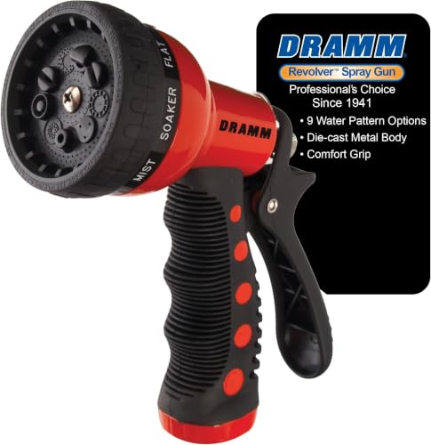 Dramm Revolver Heavy Duty Metal Garden Hose Nozzle – 9 Spray Patterns, High Pressure Jet, Thumb-Control Flow, Ergonomic Grip – Red (Pack of 6) - color: Red, size: No Size (Pack of 6), style: 9-Pattern Revolver