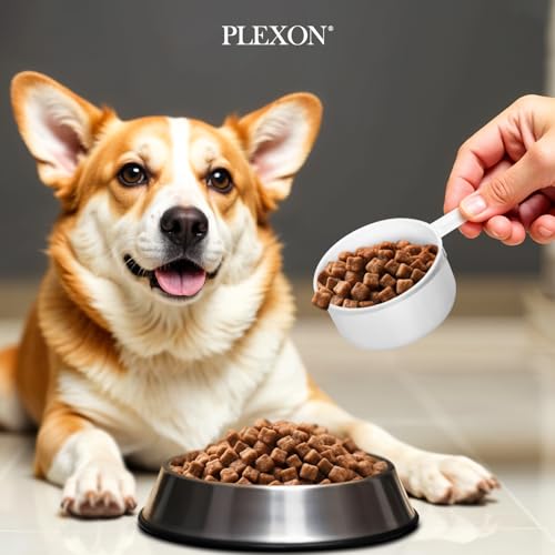 Plexon Metal Dog Food Storage Container with Scoop - Small Dog Food Container 10lbs Holder Treat Jar Bin with Lid - Pet Chow Storage Canister Tin, 2 Gallon, White - color: White, 2 Gall Capacity