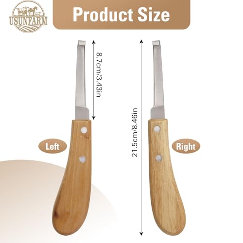 Left and Right Handed Hoof Knife with Wooden Handle 2PCS Hoof Cutter Set Equipment Sharp Carbon Steel Hoof Knife for Horses Cattle Goat Surgical Apparatus and Instruments for Veterinary Use