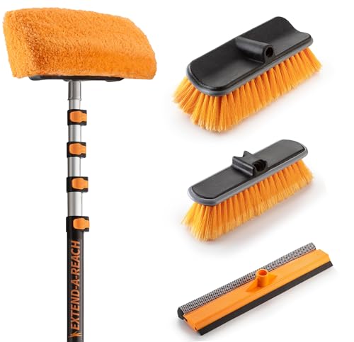25 Foot Exterior House Cleaning Brush Set with 5-18 ft Extension Pole | Vinyl Siding Brushes with Telescopic Extendable Pole & Window Cleaning Squeegee // The Ultimate Extension Scrub Brush Set - size: 18 feet