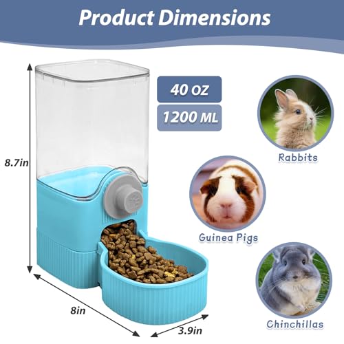 Fhiny Rabbit Food Dispenser, 40oz Large Capacity Hanging Gravity Bunny Feeder for Cage Automatic Guinea Pig Feeding Bowls Pet Food Storage for Guinea Pig Bunny Ferret Chinchilla Cat Puppy - color: Blue