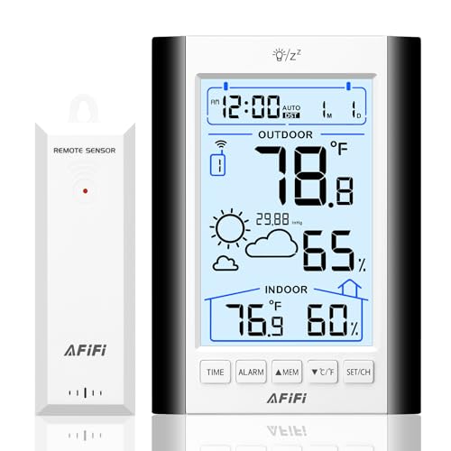 Indoor Outdoor Thermometer Hygrometer Wireless Weather Station - Inside Outside Thermometers Hygrometer Monitor with 330ft Remote Sensor, Battery Powered, Backlight Display (Black) - color: Black
