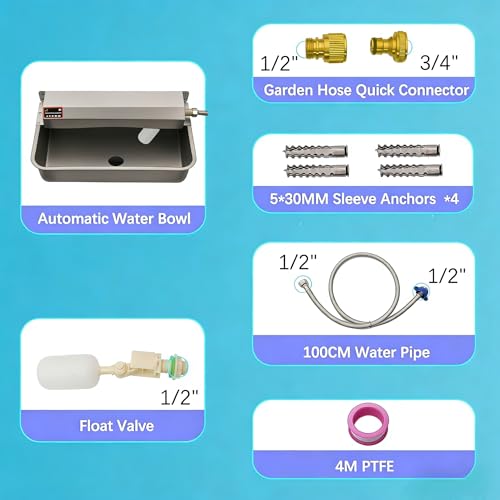 Automatic Dog Water Dispenser with Drain Hole, 304 Stainless Steel Auto Water Dog Bowl with Float Valve, Hose Quick Connect Fitting, Automatic Livestock Waterer for Horse, Chicken (2 Gallons) - size: 2 Gallons