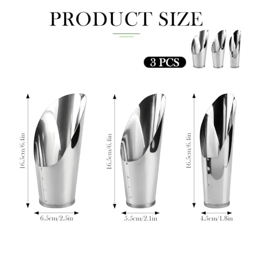 3Pcs Stainless Steel Soil Scoop Set - Bonsai Shovel Tools for Repotting, Succulent Planting, Gardening Small Metal Hand Spade Trowel (Silver)