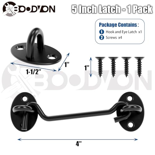 5 Inch Hook and Eye Latch, Privacy Eye Hook Latch for Sliding Door/Barn Door, Black Sliding Door Lock with Screws for Window, Cabin Hooks, 1 Pack - size: 5 Inch
