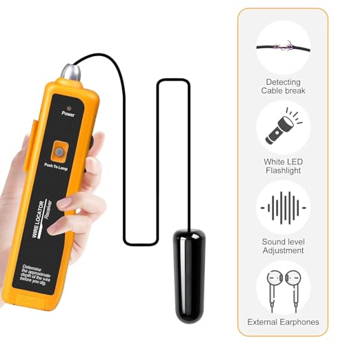 Underground Wire Locator Cable Tester F02 Tracker with Earphone for Locate Buried and Hidden Wires and Cables Pet Fence Wires and Other Hidden-Wires - color: Yellow