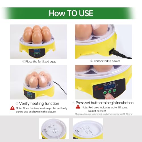 360° View 7-Egg Poultry Incubator for Hatching Chicken, Duck, Goose, Parrot, and Quail Eggs, with Temperature Control