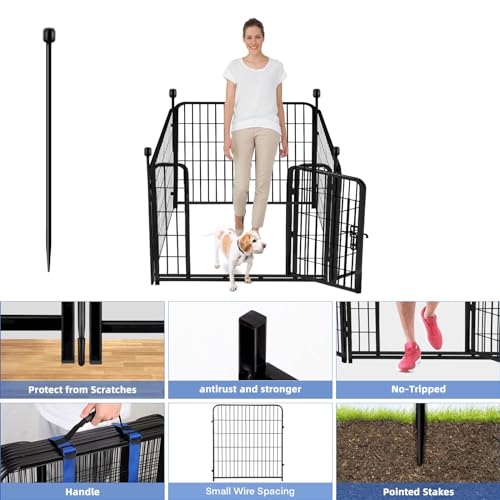 ADAVIN 32 in(H) Garden Fences and Borders,1 Gate+3 Panels Dog Fence Outdoor for Yard, Heavy Duty Iron Metal Animal Barrier Fence, Camping Fence, Flower Garden Fencing,Total 8.9 Ft(L), Black - size: 4panels-32in(H)×8.9ft(L)