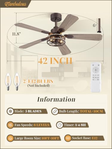 Fanbulous 42 Inch Farmhouse Rustic Caged Ceiling Fan with Lights, 2 Pack | Double-sided Color Blades , APP/Remote Control ,6-speed Wind & Reversible Function, Quiet, Timer, Oil Bronze - color: Oil Bronze