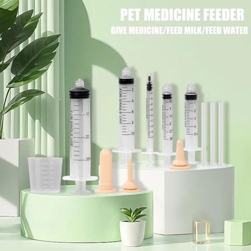 Suxgumoe Pet Feeding Bottle Set, Feeding Silicone Nipple with Bottle and Syringes, Reusable Pet Nursing Kits Feeding Tools for Rabbits, Small Animals (3 Nipples+5 Syringes + 1 Measuring Cup) - color: 3 Nipples+5 Syringes + 1 measuring cup