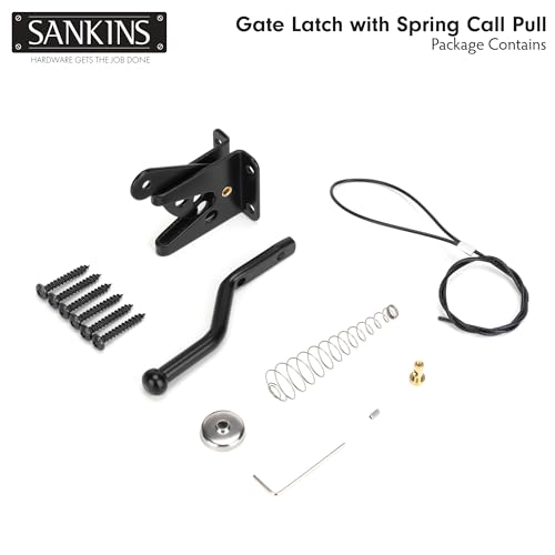 Self Locking Gate Latch for Wooden Fence with Spring Cable Pull, 1pcs | Automatic vinyl gate latch, post mount automatic gravity fence latches for pool/garden/shed - size: With Spring-loaded pull cord