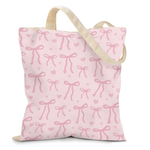 Aesthetic Canvas Tote Bag for Women - with Magnetic Snap Closure & Zipper Inner Pocket Reusable Totes Bag - color: Bow1