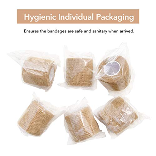 RISEN Cohesive Bandage 2” x 5 Yards, 6 Rolls, Self Adherent Wrap Medical Tape, Adhesive Flexible Breathable First Aid Gauze Ideal for Stretch Athletic - color: Tan