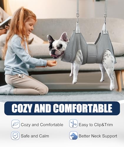 Kkiimatt Dog Grooming Hammock Hanging Harness for Nail Trimming,X-Large Dog Grooming Sling with Thick Neck Support,Gray Dog Hanger Holder Restraint for Pet Grooming - size: XL (80 LB Max) Silver Grey 13-22.5in
