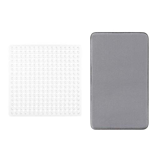 GORILLA GRIP Shower Stall Mat Size 21x21 Clear and Memory Foam Bath Rug Size 30x20 Graphite, 2 Item Bundle