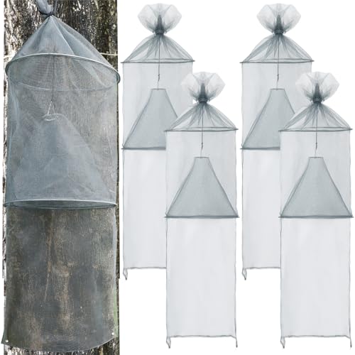 Qualirey 4 Pack Spotted Lanternfly Trap Lanternfly Killer for Tree,Grey | Circle Traps for Lantern Flies Mesh Lanternfly Catcher with Jute Rope and Nails Outdoor Insect Bug Trap to Protect Trees - color: Gray