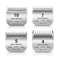 10+7+5+4 Skip tooth Dog Grooming Steel Blade Set for Andis,Oster A5 Clipper | Detachable Pet Blade ,Compatible with Wahl KM10 Series Clippers,Cut Length 1/16"(1.5mm) to 3/8”(9.5mm),4 Pack - size: 10+7+5+4 Skip tooth Blade