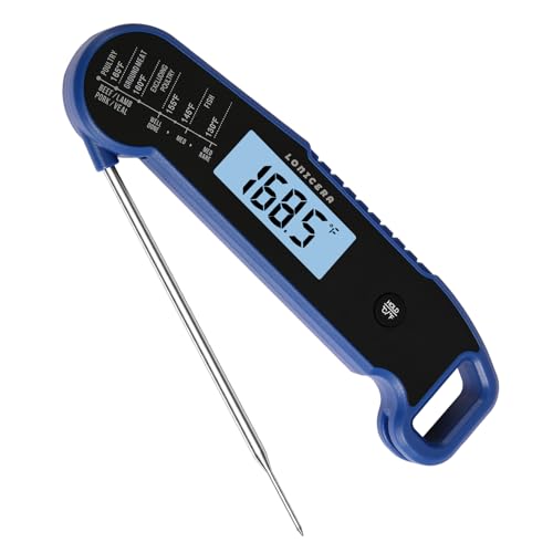 Lonicera Instant-Read Meat Thermometer, 1-Second, IP67 Waterproof, Blue | Thermocouple sensor delivers readings in 1 second with ±0.9°F accuracy, plus IP67 waterproofing, auto-rotate and wake - color: BLUE