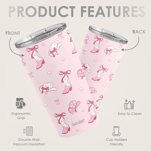 SANDJEST Cowgirl Tumbler 20oz, Stainless Steel Travel Cup with Lid, Insulated Coffee Mug, Cowgirl Gifts for Women Girls Friends Sisters on Birthday Christmas (Pink) - color: Cowgirl 1