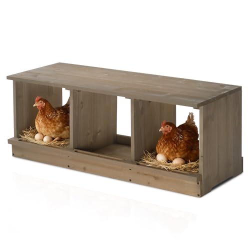 Outvita Nesting Boxes for Chickens 3 Compartments, Wood Chicken Nesting Box Wall Mount, Versatile Use Nest Box for Chicken Coop, Easy to Assemble for Chickens, Hens, Ducks - color: 3 Compartments