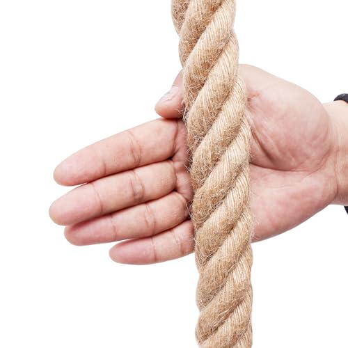 Jute Rope Heavy Duty 2 Inch 25 Feet, Natural Hemp Rope, Twisted Hemp Rope for Crafts, Gardening, Bundling, Climbing, Hammock, Nautical rope, Tug of War rope, Railings, Home Decorating (2 Inch×25 Feet) - size: 25Ft, style: 2 Inch