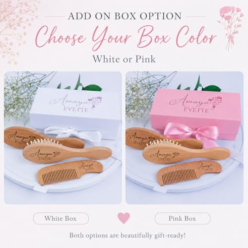 Personalized Baby Hair Brush Set - Custom Engraved Wooden Brush & Comb Gift Box for Baby Girls, Toddlers & Kids, Floral Set
