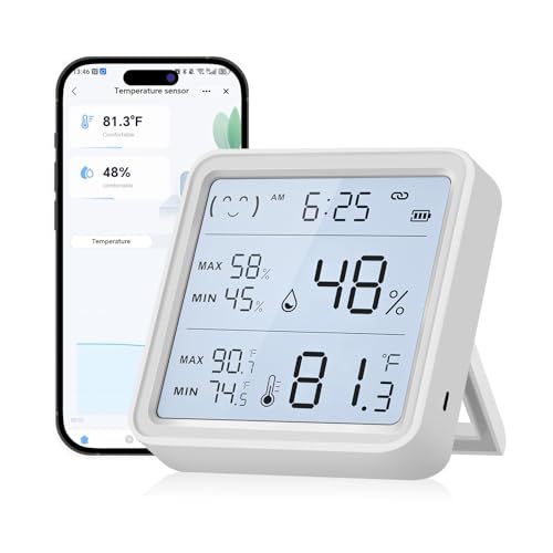 eMylo WiFi Thermometer Hygrometer with App Alerts, 3.2” Backlit Display | Smart Digital Temperature Humidity Remote Monitor, Data Storage Export, Indoor Thermometer for Home Greenhouse Baby Room