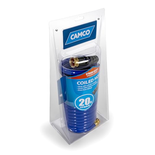Camco 20' Self Coiling Water Hose with Brass Fittings and 1.5" ID for Marine Use, Cleaning, Car Washing and Gardening, Blue - style: 20' Coiled Water Hose
