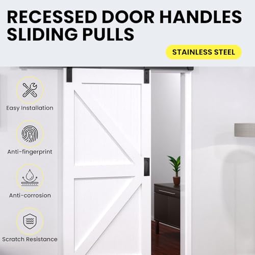 4.75 Inch Sliding Closet Door Handles, 2 Pack | Stainless Steel Recessed Finger Flush Pulls, Rectangular Matte Black Pocket Door Handles for Closet Doors Sliding Barn Doors - size: 4.75"×1.57" (L×W)