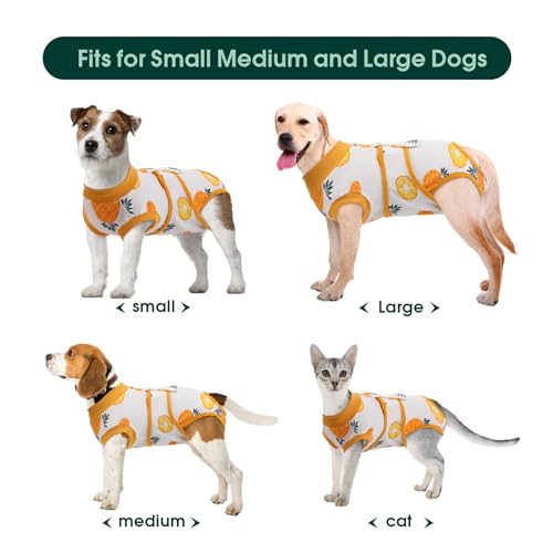 Kuoser Recovery Suit for Dogs Cats, Soft Dog Surgery Suit Female Male Spay | Professional Dog Onesie for Surgery, Substitute E-Collar & Cone, Prevent Licking Dog surgical suit Pet Neuter Suit - color: Pineapple, size: X-small (Back:8.3-11.4'', Weight:4-7