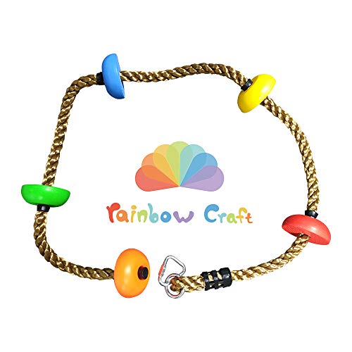 Rainbow Craft 6.5FT Colorful Climbing Rope with 5 Knotted Footholds | 110lbs Capacity, Ages 3+, Rope 78.7in, 5 Colors, For Swing Sets & Slacklines