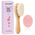 Baby Hair Brush and Pink Cradle Cap Brush Set for Newborns and Toddlers, Wooden Baby Hair Brush Set with Soft Goat Bristle, Baby Hair Care Kit (2PCS) - color: Pink