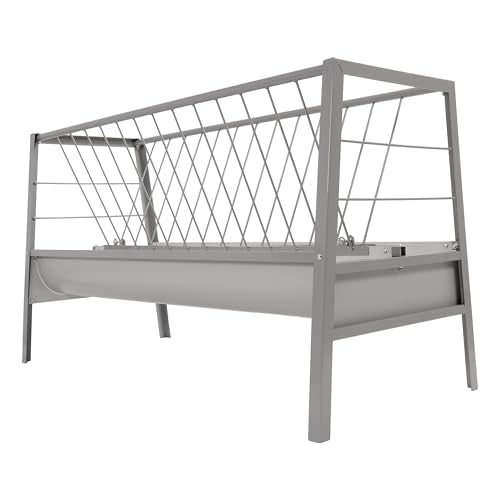 HECASA Livestock 2-in-1 Hay & Grain Feeder Storage and Dispensing Feed Pan | 55 Gallon Capacity Livestock Hay Feeders for Goats, Sheep, Horses Steel Powder Coated Silvery - size: Silvery