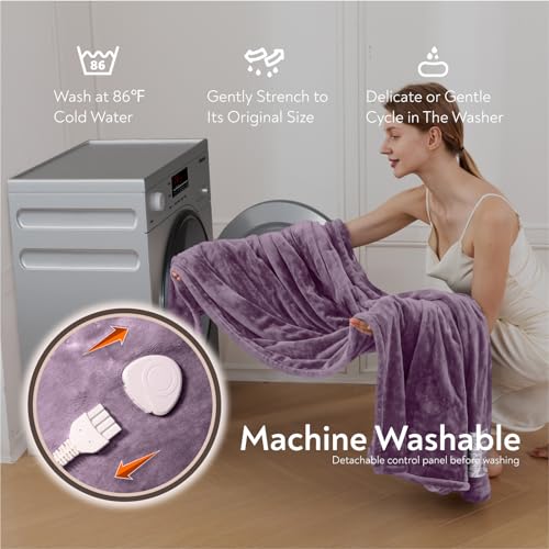 Wapaneus Foot Pocket Heated Blanket Electric Throw with 10 Heating Levels and 4 Timer Settings 4 Hours Auto Shut Off, Flannel Fast-Heating Heated Throw 50" x 60", Machine Washable, Purple - color: Purple, size: 50*60in