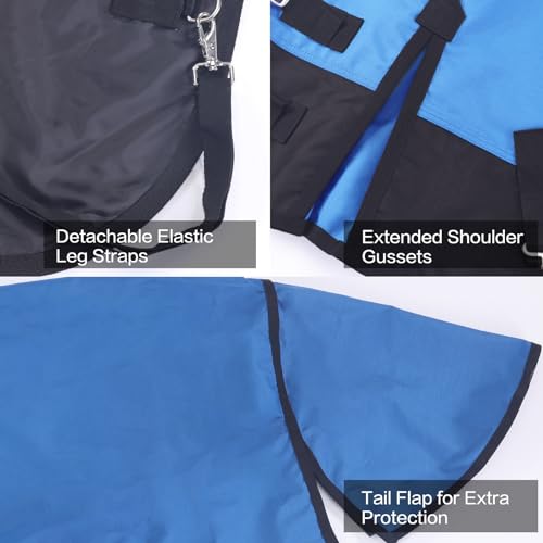 1200D Horse Blanket, 0g No-Fill Waterproof Turnout Rain Sheet | 1200D Ripstop Outer, Waterproof Breathable Shell, Anti-Rub Lining, 0g No-Fill, Keep Dry in Mud & Wet Weather, Large Tail Flap - color: Blue Black, size: 72"