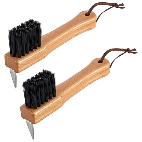 2 Pcs Handheld Shoe Sole Mud Brush with Pick Heavy Duty Stiff Bristles Cleat Scraper Wood Boot Brush for Bottom Mud Remover for Golf Soccer Hiking Boots Farm Outdoor Footwear
