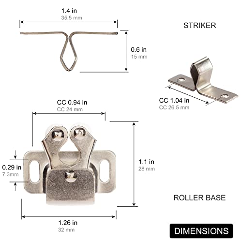 Keenkee Cabinet Latch Double Roller Catch, Nickel, 2 PCS | Cupboard Closet Cabinet Door Latches and Catches Hardware - color: Nickel 2ps